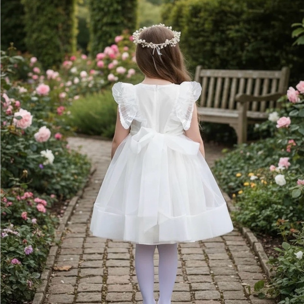 Trish Scully Alice Dress White Girls 7 Butterfly Wing Flower Girl Party Formal